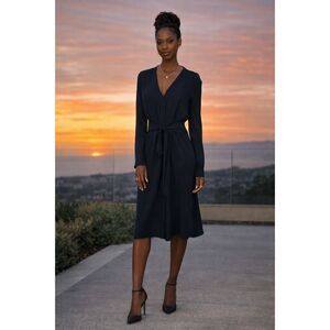 Kobi Halperin Silk Midi Dress Womens 8 Minimalist Old Money Black LS No Lining